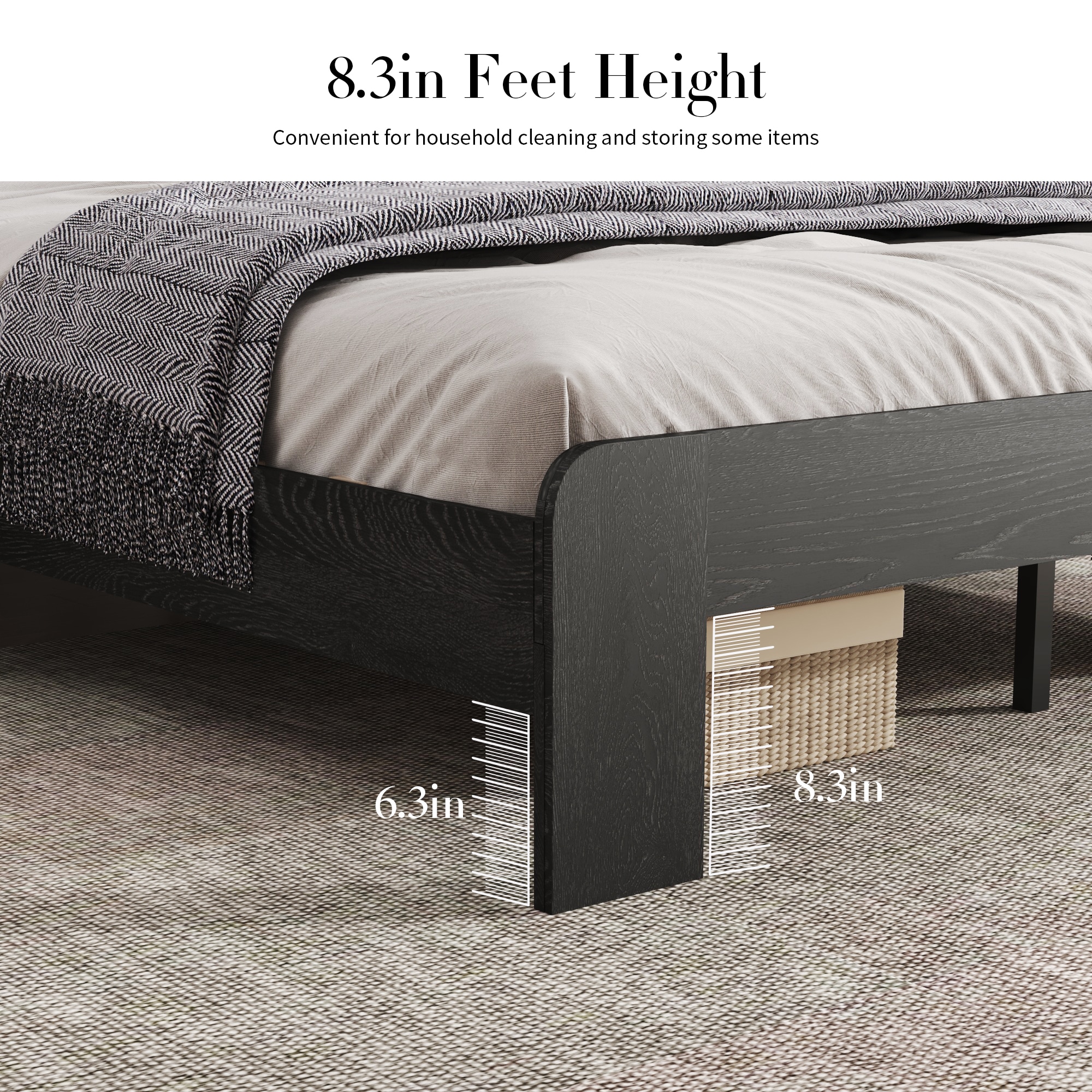 Bed Frame Full Size, Wood Platform Bed Frame With Storage LED Light Headboard And 2 USB , Noise Free,No Box Spring Needed And Easy Assembly Tool,Large Under Bed Storage,Black_voghion.com